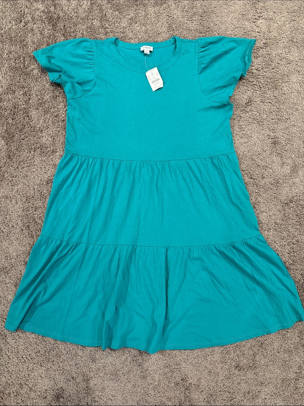 J. Crew Teal Tiered Short-Sleeve Mini Dress